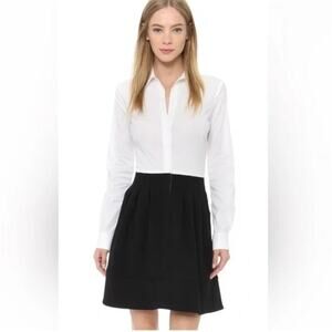 L'AGENCE‎ Black and White Fit & Flare Mini Dress Long Sleeve Size 2 Collared